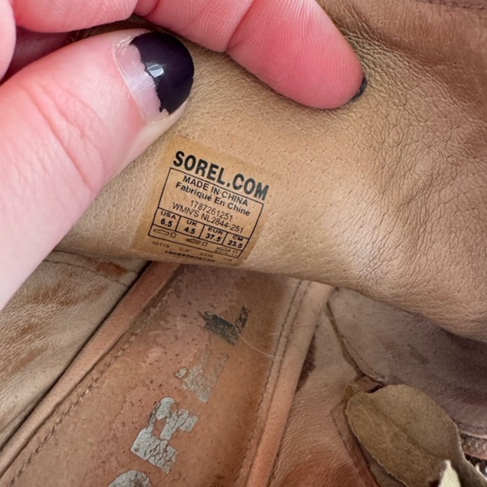 Sorel Nadia Peep Toe Ankle Neutral Leather‎ Beige Booties Shoes Women's Size 6.5 - Picture 7 of 8